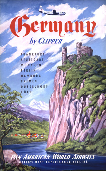 Pan American Airways Germany By Clipper 1950s | Vintage Travel Posters 1891-1970