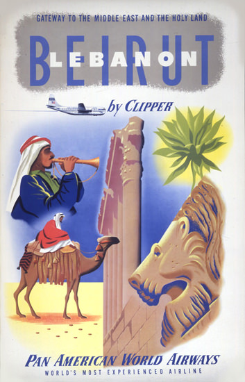 Pan American Beirut Lebanon By Clipper 1950s | Vintage Travel Posters 1891-1970