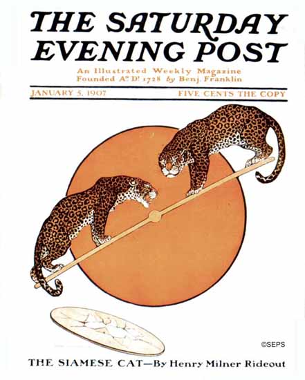Paul Bransom Saturday Evening Post The Siamese Cat 1907_01_05 | The Saturday Evening Post Graphic Art Covers 1892-1930