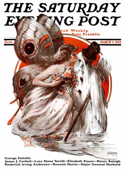 Paul Stahr Saturday Evening Post A Kiss of Spring 1925_03_07 | The Saturday Evening Post Graphic Art Covers 1892-1930
