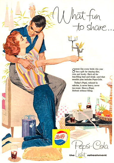 Pepsi-Cola Light What Fun To Share Pepsi 1958 | Sex Appeal Vintage Ads and Covers 1891-1970