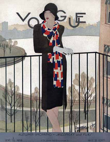 Pierre Mourgue Vogue Cover 1928-09-15 Copyright | Vogue Magazine Graphic Art Covers 1902-1958