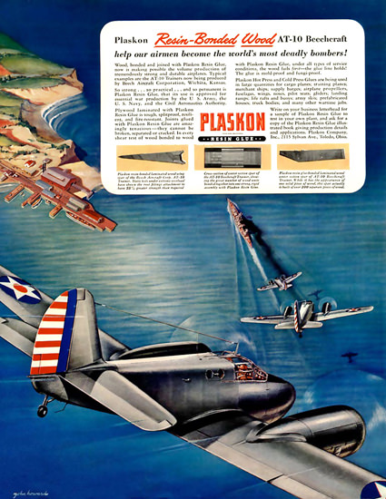 Plaskon AT-10 Beechcraft Bombers | Vintage War Propaganda Posters 1891-1970