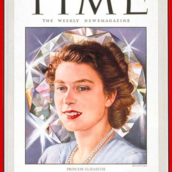 Princess Elizabeth Time Magazine 1947-03 by Boris Chaliapin crop | Best of 1940s Ad and Cover Art