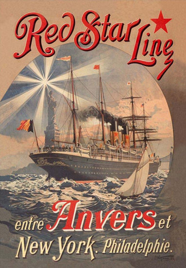 Red Star Line Anvers-New York-Philadelphie 1900 | Vintage Travel Posters 1891-1970