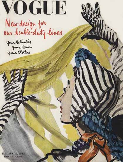 Rene Bouet-Willaumez Vogue Cover 1942-01-15 Copyright | Vogue Magazine Graphic Art Covers 1902-1958