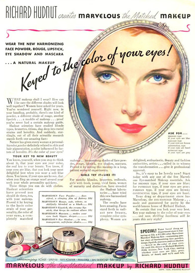 Richard Hudnut Keyed Colors Of Your Eyes 1936 | Sex Appeal Vintage Ads and Covers 1891-1970