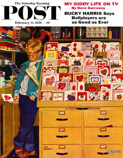 Richard Sargent Saturday Evening Post First Valentine 1956_02_11 | The Saturday Evening Post Graphic Art Covers 1931-1969