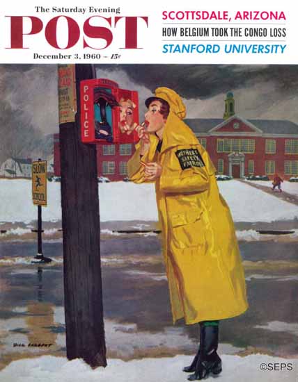 Richard Sargent Saturday Evening Post Guard Fixing Makeup 1960_12_03 | The Saturday Evening Post Graphic Art Covers 1931-1969