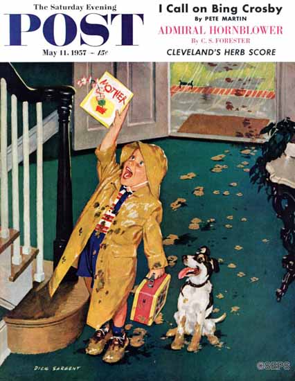 Richard Sargent Saturday Evening Post Happy Mothers Day 1957_05_11 | The Saturday Evening Post Graphic Art Covers 1931-1969