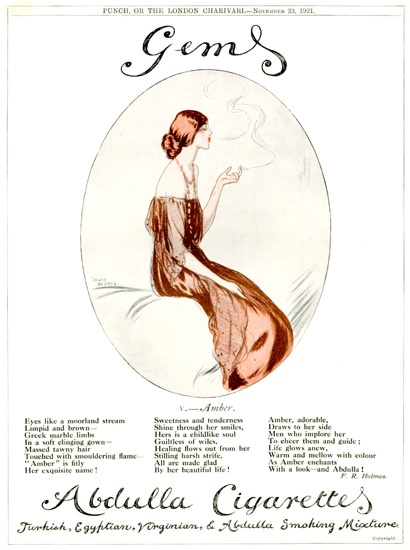 Roaring 1920s Abdulla Cigarettes Gems 1921 November Girl | Roaring 1920s Ad Art and Magazine Cover Art
