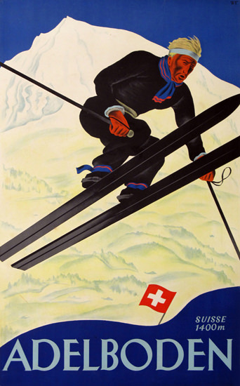 Roaring 1920s Adelboden Suisse 1400m Switzerland 1928 | Roaring 1920s Ad Art and Magazine Cover Art