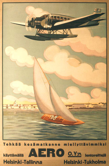 Roaring 1920s Aero Helsinki-Tallinna Helsinki-Tukholma 1929 | Roaring 1920s Ad Art and Magazine Cover Art