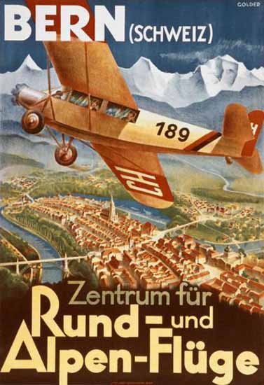 Roaring 1920s Bern Swiss Alps Sightseeing Flights Switzerland 1929 | Roaring 1920s Ad Art and Magazine Cover Art