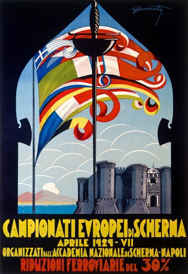 Roaring 1920s Campionati Europei Di Scherma Napoli 1929 | Roaring 1920s Ad Art and Magazine Cover Art