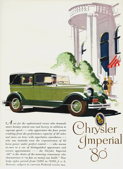 Roaring 1920s Chrysler Imperial 80 Town Sedan 1927 | Roaring 1920s Ad Art and Magazine Cover Art