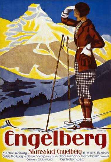 Roaring 1920s Engelberg Stansstad Electric Railway Switzerland 1925 | Roaring 1920s Ad Art and Magazine Cover Art