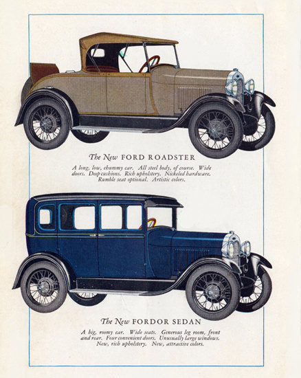 Roaring 1920s Ford Model A Roadster Fordor Sedan 1928 | Roaring 1920s Ad Art and Magazine Cover Art