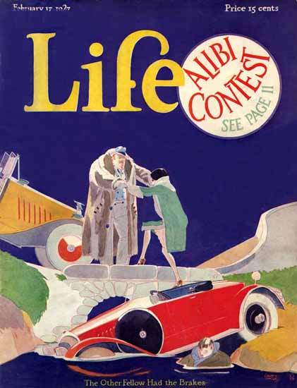 Roaring 1920s Garrett Price Life Cover The Brakes 1927-02-17 Copyright | Roaring 1920s Ad Art and Magazine Cover Art