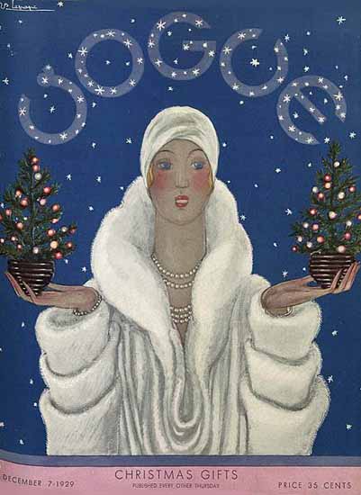 Roaring 1920s Georges Lepape Vogue Cover 1929-12-07 Copyright | Roaring 1920s Ad Art and Magazine Cover Art