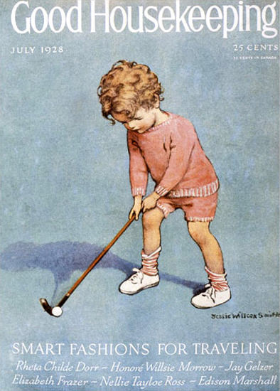 Roaring 1920s Good Housekeeping Copyright 1928 Kid Golfing | Roaring 1920s Ad Art and Magazine Cover Art