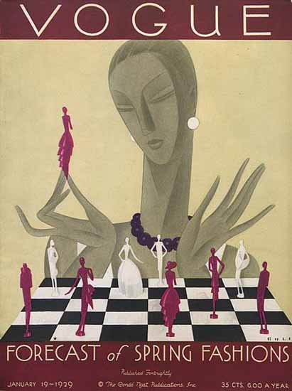 Roaring 1920s Guillermo Bolin Vogue Cover 1929-01-19 Copyright | Roaring 1920s Ad Art and Magazine Cover Art