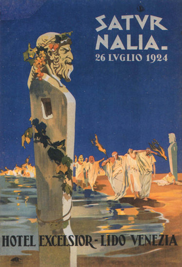 Roaring 1920s Hotel Excelsior Lido Venezia Saturnalia 1924 Italia | Roaring 1920s Ad Art and Magazine Cover Art