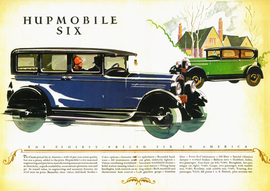 Roaring 1920s Hupmobile Six Sedan Brougham 1927 | Roaring 1920s Ad Art and Magazine Cover Art