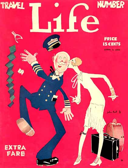Roaring 1920s John Held Jr Life Cover Extra Fare 1925-04-02 Copyright | Roaring 1920s Ad Art and Magazine Cover Art