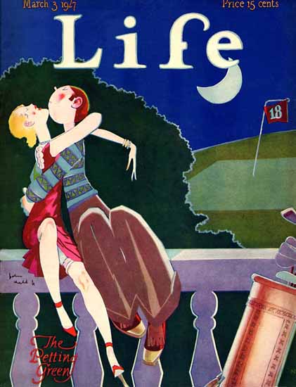 Roaring 1920s John Held Jr Life Cover Petting 1927-03-03 Copyright | Roaring 1920s Ad Art and Magazine Cover Art