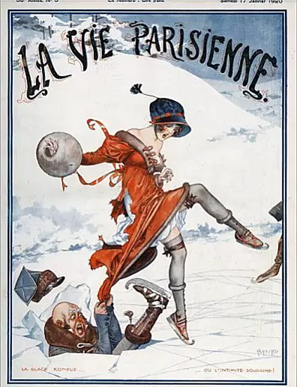 Roaring 1920s La Vie Parisienne 1920 La Glace Rompue | Roaring 1920s Ad Art and Magazine Cover Art
