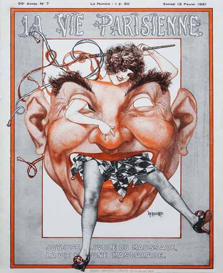 Roaring 1920s La Vie Parisienne 1921 La Vie Est Une Mascarade | Roaring 1920s Ad Art and Magazine Cover Art
