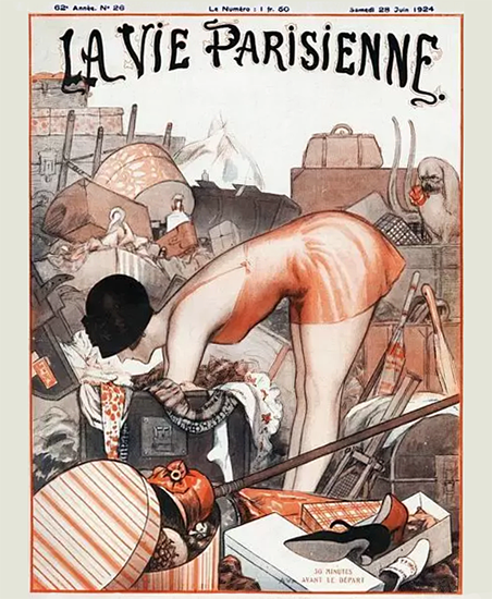 Roaring 1920s La Vie Parisienne 1924 30 Minutes Avant Le Depart | Roaring 1920s Ad Art and Magazine Cover Art