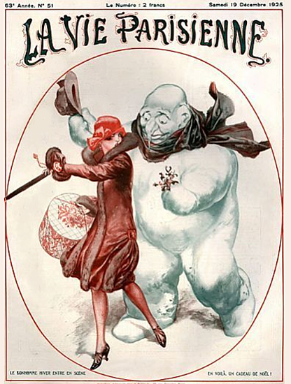 Roaring 1920s La Vie Parisienne 1925 Le Bonhomme Hiver | Roaring 1920s Ad Art and Magazine Cover Art