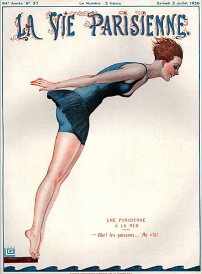 Roaring 1920s La Vie Parisienne 1926 Une Parisiennen A La Mer | Roaring 1920s Ad Art and Magazine Cover Art