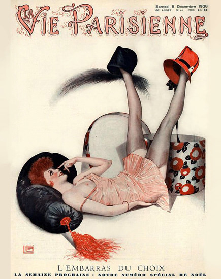 Roaring 1920s La Vie Parisienne 1928 Embarras Choix Georges Leonnec | Roaring 1920s Ad Art and Magazine Cover Art