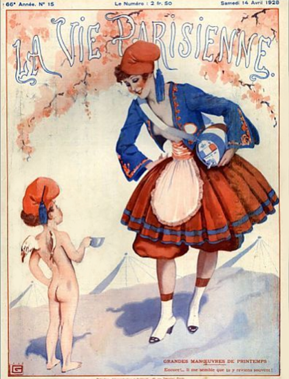 Roaring 1920s La Vie Parisienne 1928 Grandes Manoeuvres De Printemps | Roaring 1920s Ad Art and Magazine Cover Art