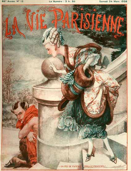 Roaring 1920s La Vie Parisienne 1928 Un Peu De Patience | Roaring 1920s Ad Art and Magazine Cover Art