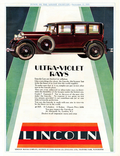 Roaring 1920s Lincoln Sedan Ultra Violet 40 HP 8 Cyl 1928 | Roaring 1920s Ad Art and Magazine Cover Art