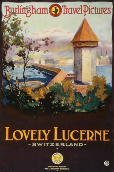 Roaring 1920s Lucerne Burlingham Travel Lovely Switzerland 1920 | Roaring 1920s Ad Art and Magazine Cover Art