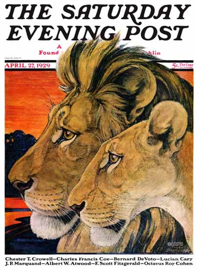 Roaring 1920s Paul Bransom Saturday Evening Post Lion 1929_04_27 | Roaring 1920s Ad Art and Magazine Cover Art