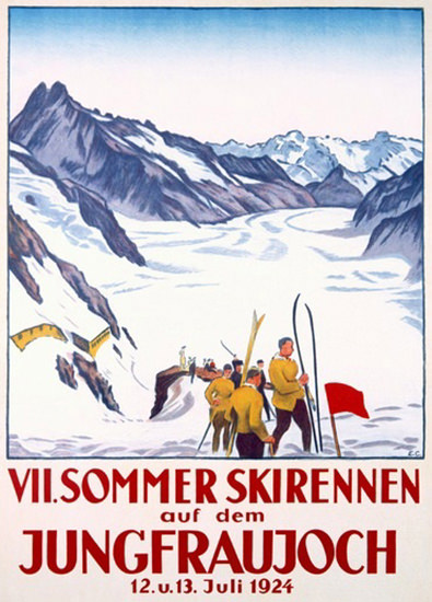 Roaring 1920s Sommer Skirennen Jungfraujoch Switzerland 1924 Ski Race | Roaring 1920s Ad Art and Magazine Cover Art