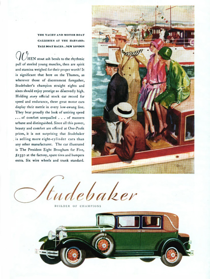 Roaring 1920s Studebaker 1929 Harvard-Yale Champions | Roaring 1920s Ad Art and Magazine Cover Art