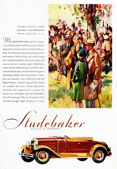 Roaring 1920s Studebaker President Straight Eight Roadster 1929 | Roaring 1920s Ad Art and Magazine Cover Art