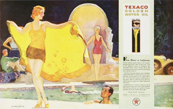 Roaring 1920s Texaco Golden Motor Oil Beauty 1920s | Roaring 1920s Ad Art and Magazine Cover Art