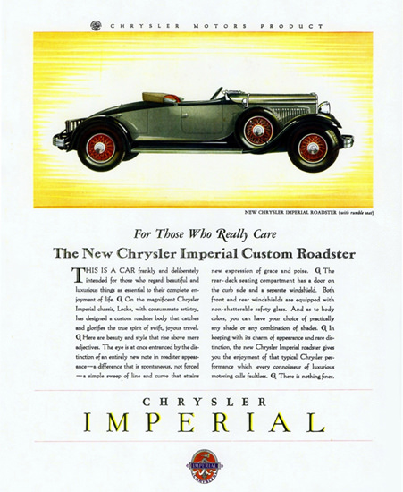 Roaring Twenties 1920s Chrysler Imperial Custom Roadster 1929 | Roaring 1920s Ad Art and Magazine Cover Art