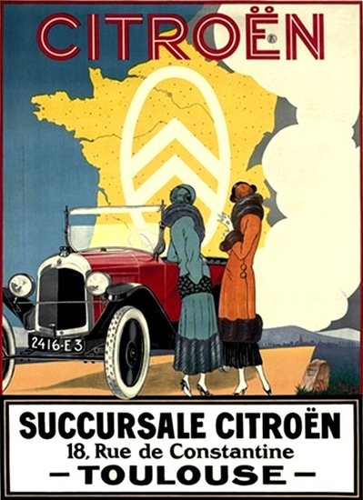 Roaring Twenties 1920s Citroen 1924 Toulouse | Roaring 1920s Ad Art and Magazine Cover Art