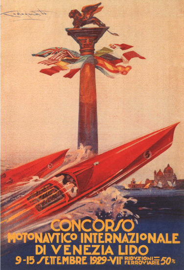 Roaring Twenties 1920s Concorso Motonautico Int Venezia 1929 | Roaring 1920s Ad Art and Magazine Cover Art