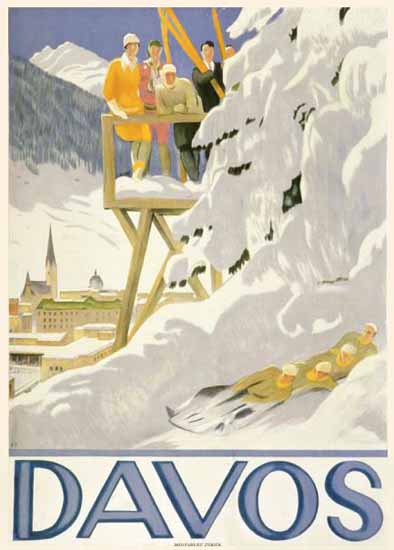 Roaring Twenties 1920s Davos Bob Run Switzerland 1924 | Roaring 1920s Ad Art and Magazine Cover Art