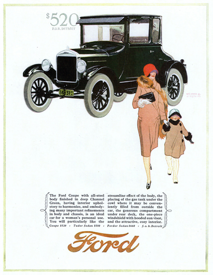 Roaring Twenties 1920s Ford Model T Coupe Detroit 1926 | Roaring 1920s Ad Art and Magazine Cover Art